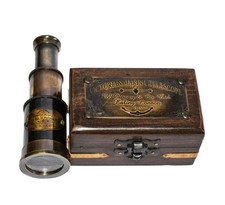Antique Style Brass Telescope Maritime spyglass with wooden box-Gift picture