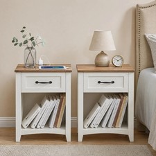Garvee Set of 2 Farmhouse Nightstands with Charging Station Drawer & Shelf picture