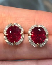 5.60 Ct Oval Cut Natural Red Ruby Diamond Wedding Earring 14K White Gold Stud picture