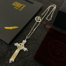 Goro's Takahashi Cross & Feather Pendant Necklace Two Tone Silver Gold Unisex  picture