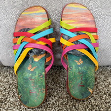 Think Womens Multicolor Floral Strappy Slip-On Flat Sandals EU 38 picture