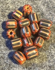 15 Original Chevron Glass Trade Beads Huron Indians 1700's Red White Blue picture