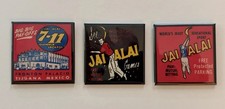 Jai Alai Fridge Magnet Set Of 3. Retro Images. 2x2 Inch. Great Nostalgia picture
