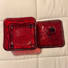 RARE Indian Glass Tiara Decorated Ruby Bee Box Honey Dish Covered Candy Dish picture