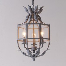 3-Light Iron Lantern Chandelier 2 Finishes Vintage Leaf Pendant Light D28*H45cm picture