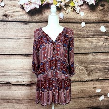Forever 21 Women’s Rayon Red Boho Abstract Novelty Print Festival Tunic Top M picture