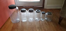 Set of 12 Antique Blown Glass Apothecary Jars Tin Lids w  picture