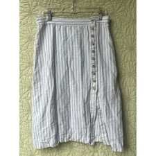 Madewell Linen Blue and White Striped Button-Front Midi Skirt picture