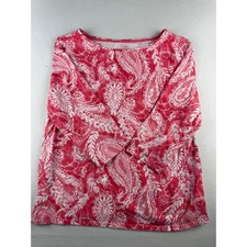 Talbots Plus 2X Pink White Paisley Boat Neck 3/4 Sleeve Cotton Stretch Knit Top picture