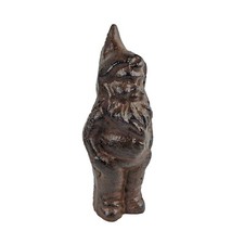 Small Cast Iron Garden Gnome Figurine Shelf Sitter Rustic Brown Patina 5 in Tall picture