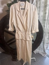 VTG Silk Studio Macys 100% Silk Deadstock NWT Peplum Style Dress Cream M picture