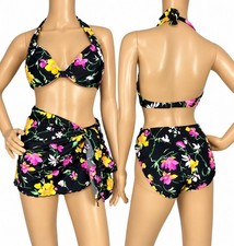 Vintage 1997 Victorias Secret Floral Bikini 3 Piece Swimsuit Set 36C Large Y2K picture