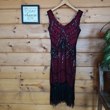 Fundaisy Gatsby Flapper Fringe Dress Red Black Sequin Beaded Whimsigoth Size XS picture