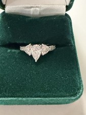 14k White Gold CZ Ring Pear Shape With 2 Trillions And Small Rd Stones On Sides picture