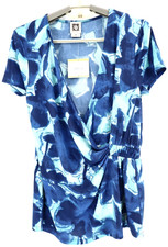 NWT ANNE KLEIN Women's Stretch Polyester Wrap Blouse Short Sleeve Floral Size M picture