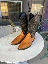Dan Post Winston Teju Lizard Cowboy Boots Men's 12 D Cognac Brown Vintage picture