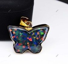 925 Sterling Silver Natural Black Fire Opal Gold Plated Pendant 20 MM 6.85 Gram picture