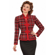Vintage 1940s Red Black Plaid Cotton Jacket Frog Closures Juniors Dress Shop S M picture