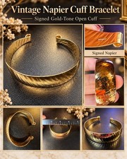 Vintage Napier Gold Tone Wide Cuff Bracelet Signed NAPIER © 1970s picture