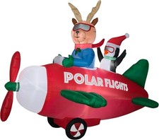 Gemmy Animated Polar Flights Airplane Christmas Inflatable with Reindeer & Pengu picture