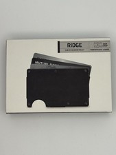 Ridge Midnight Black Leather Wallet RFID Cash Strap Used Box (646) picture