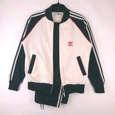 Vtg 80s Adidas Trefoil Tracksuit Cream Navy Red Pintuck Pants Set Taiwan EUC picture