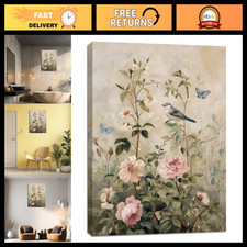 Vintage Floral Bird Canvas Wall Art - Rustic Aesthetic Decor for Home & Office 1 picture