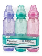 Evenflo Baby Bottles Classic 3 Pk 8oz Micro Air Vents Purple Green Pink picture