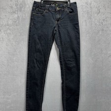 Papaya Skinny Leg Women's Size 7 Dark Wash Denim Jeans Gold Stitch Low Rise picture