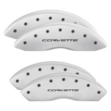 MGP Gloss White Caliper Covers w Corvette C7 Engraving Full Kit, 4 pcs picture
