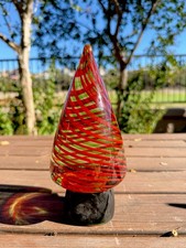 Vintage MCM Murano Glass Red Green Vortex Christmas Tree Stunning Heavy picture