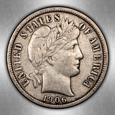1906-S Barber Dime CACG XF-40 CAC picture