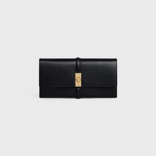 Celine Women's Black Leather Long Wallet Gold Turn Lock Bifold picture