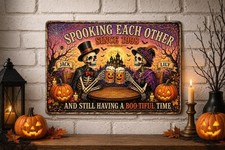 Personalized Skeleton Couple Metal Sign Custom Halloween Anniversary Gift picture