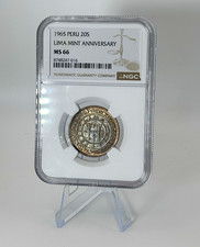 Peru 20 Soles Silver Coin 1965 Lima Mint Anniversary Silver NGC MS66 #51 picture