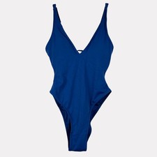 TA3 Hi Cut Plungey Navy Blue One Piece Swimsuit Womens XS Short Corset Back picture