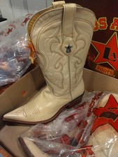 Los Altos Men's Genuine Cowboy Western Boots Size 8.5 - M Wide White Embroidered picture