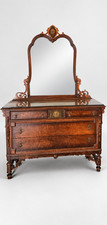Antique Ornate Wood Dresser Chest of Drawers with Mirror Carved Details picture
