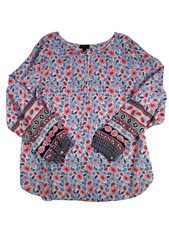 Talbots Large/Petite Floral Blouse Womens Long Sleeve Pink Blue Border Print Top picture