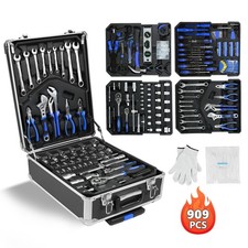 909 PCS Silver Mechanics Tool Set, Wrench Socket Kit with Trolley Storage Case picture