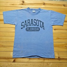 Vintage 90s Sarasota Florida Block Single Stitch Graphic T-Shirt USA - Large picture