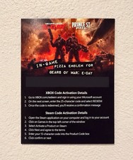Gears Of War E Day Code Card / Prince Street Pizza - In Game Emblem picture
