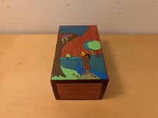Vintage Hand Painted Wooden Folk Art Trinket Box Narrative Scene Jewelry picture