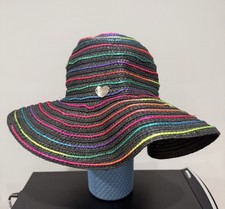 Betsey Johnson Paper Yarn Bucket Hat Black/Multicolor Trim One Size - Pre-Owned picture