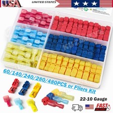 60/480PCS T-Taps Wire Connectors Quick Splice Self-Stripping Insulated Terminals picture