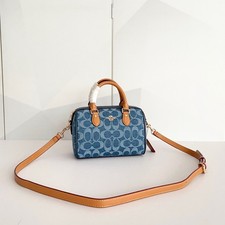 Coach CY742 Blue Signature Mini Satchel Crossbody Bag Tan Trim New w/ Tags picture