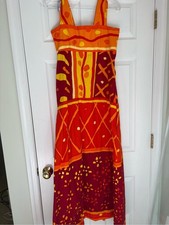100% cotton vintage fabric handmade orange & Red Printed Maxi Dress picture