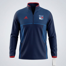 Adidas NHL New York Rangers Pullover Top Mens Large 1/4 Zip Climalite picture