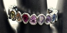 Bomb Party Multi-Color Eternity Band Ring Rainbow Pear Cut Stones Colorful Sz 9 picture