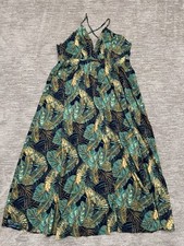 SHEIN Curve Dress Womens 2XL Green Leaf Print Tropical Beach Vacay Maxi V Neck picture
